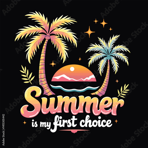 Typography summer with beech and sunset lover t-shirt design vector.