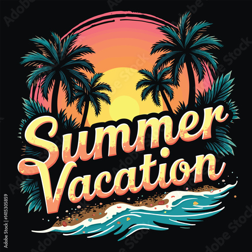 Typography summer with beech and sunset lover t-shirt design vector.