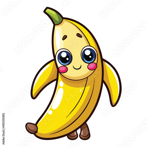 Cute cartoon banana flat design isolated on white background