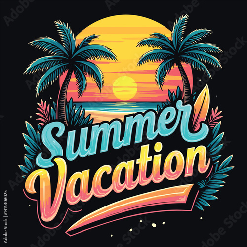 Typography summer with beech and sunset lover t-shirt design vector.