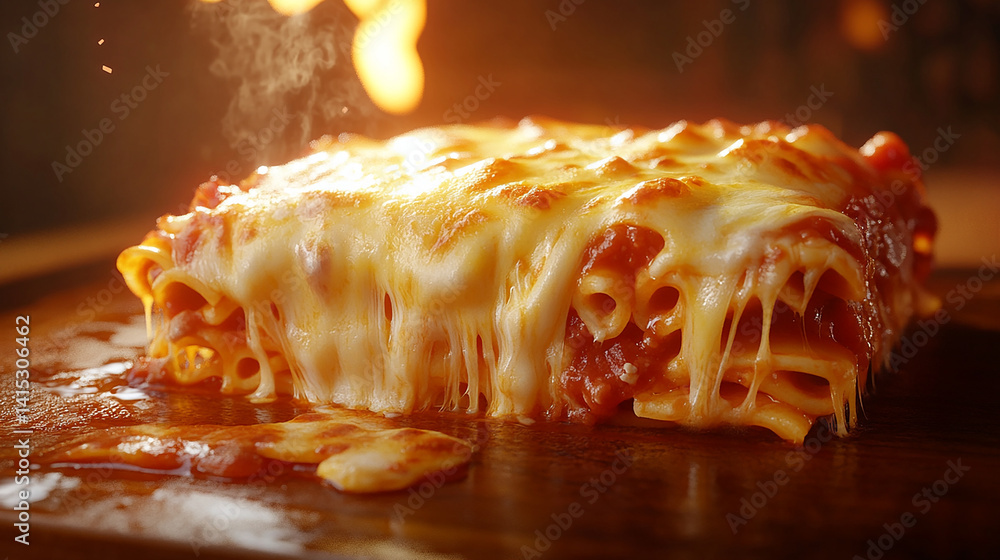 Golden-baked lasagna slice with melted cheese