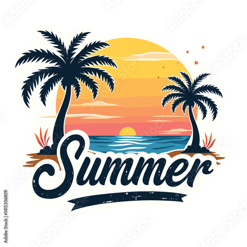 Typography summer with beech and sunset lover t-shirt design vector.