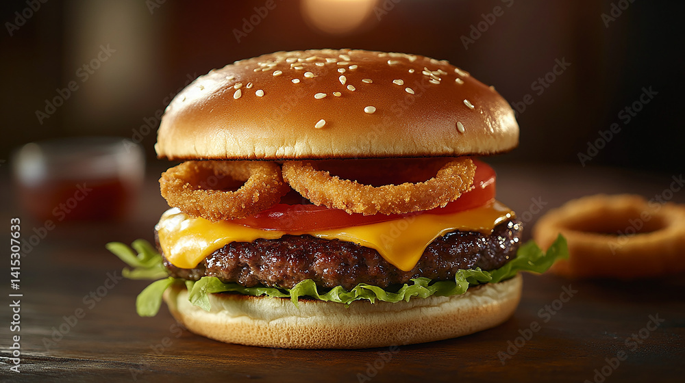 Gourmet cheeseburger close-up shot
