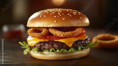 Obraz na płótnie Gourmet cheeseburger close-up shot w salonie