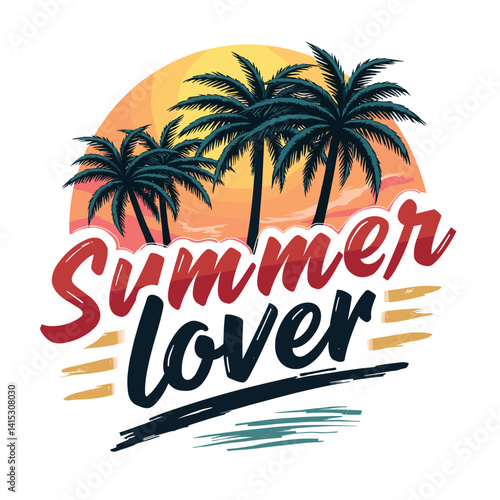 Typography summer with beech and sunset lover t-shirt design vector.