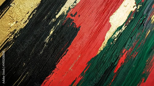 background of green, red, black and gold, top view. The colors symbolize Black History Month