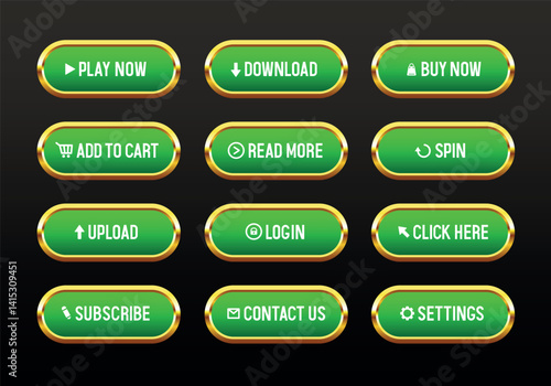 Buttons for websites. Green buttons. Big set of vector buttons for web design.