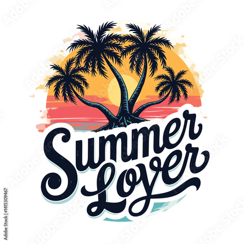 Typography summer with beech and sunset lover t-shirt design vector.