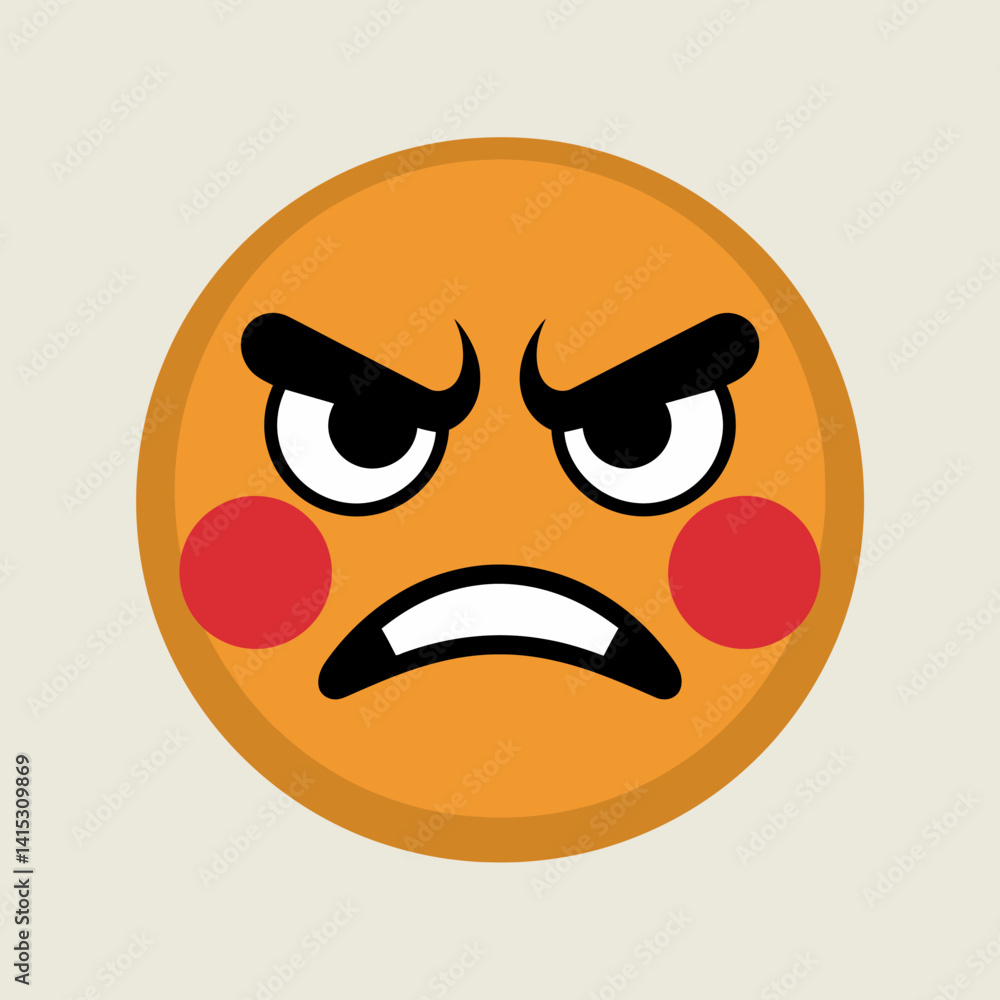 Angry Emoji Vector Illustration: Furious Orange Face With Red Cheeks Angry Emoji Vector Illustration: Furious Orange Face With Red Cheeks