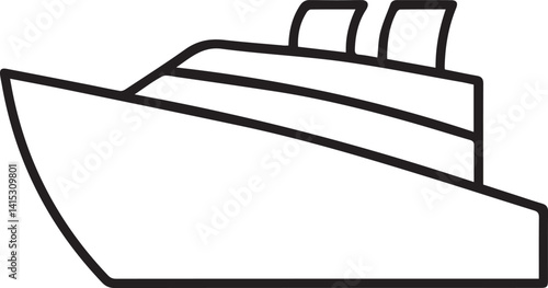 cruise ship outline transportation icon, stylized boat silhouette, streamlined vessel contour, travel and tourism symbol,