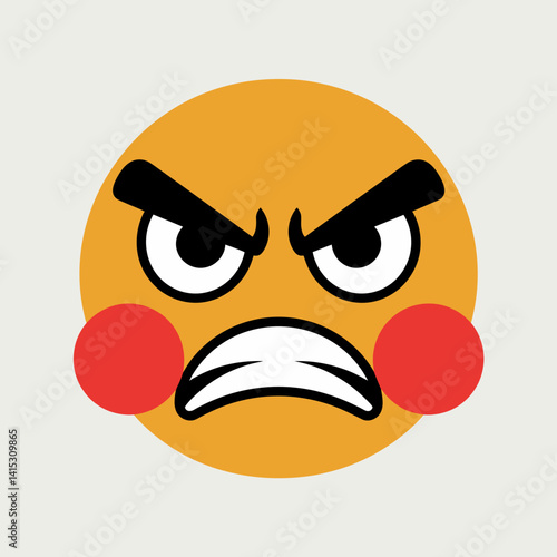 Angry Emoji Face - Cartoon Expression with Frowning Mouth and Red Cheeks