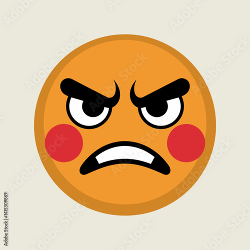 Angry Emoji Vector Illustration: Furious Orange Face With Red Cheeks