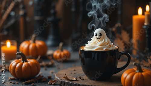Halloween coffee ghost-shaped whipped cream