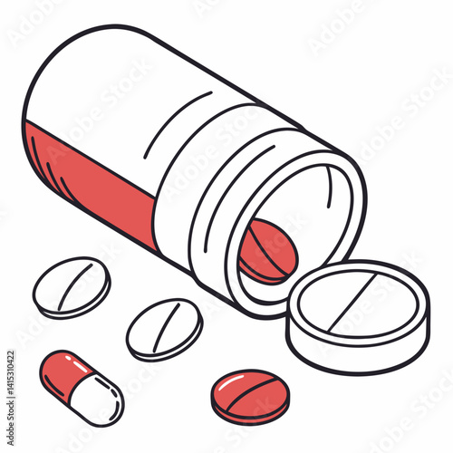 Vector Illustration Of Medicine Bottle With Pills And Capsule For Healthcare