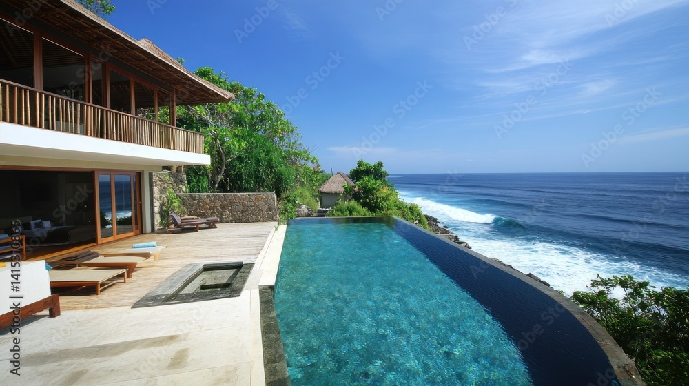 Fototapeta premium Luxurious villa with infinity pool by the ocean (1)