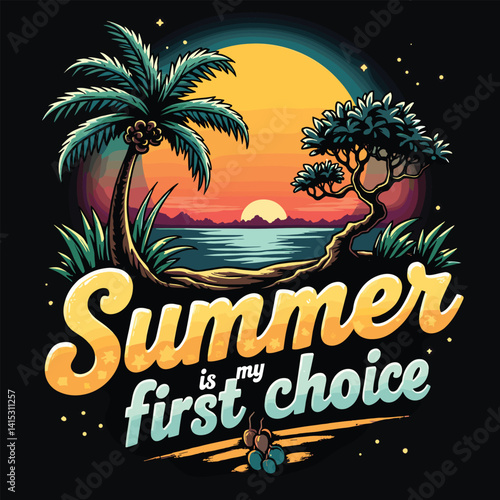 Typography summer with beech and sunset lover t-shirt design vector.
