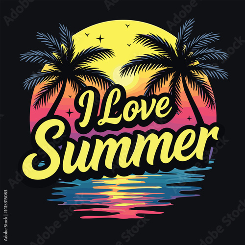 Typography summer with beech and sunset lover t-shirt design vector.