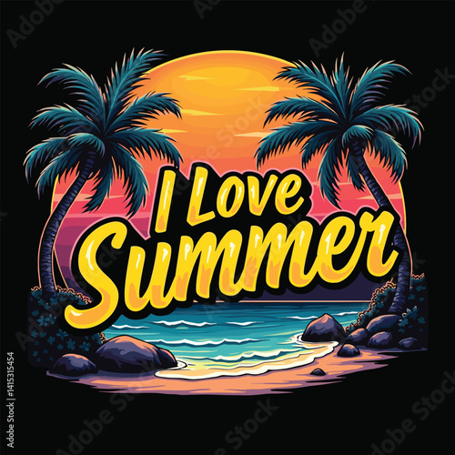Typography summer with beech and sunset lover t-shirt design vector.