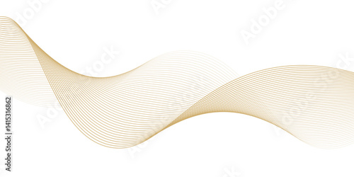 Luxury abstract gold wavy line pattern (guilloche curves) with copy space. Elegant golden color smooth gradient on white background. Premium vector striped texture for banner, business backdrop.