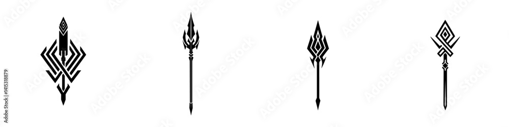 Decorative vector illustration of ornamental spear designs featuring intricate patterns and shapes suitable for artistic projects