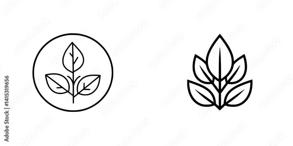 Vector illustration icons of leaves representing nature, growth, and sustainability in a minimalistic design Vector illustration icons of leaves representing nature, growth, and sustainability in a minimalistic design