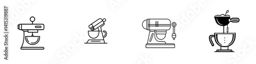 Various kitchen mixer illustrations showcasing different styles and functionalities for baking enthusiasts
