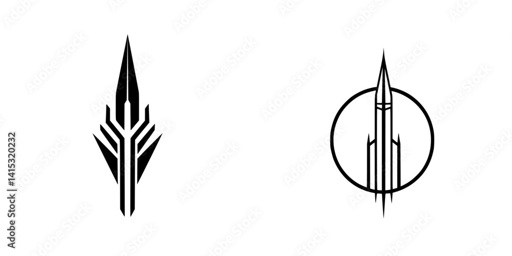 Naklejka premium Stylized vector illustration of modern arrow icons featuring sharp lines and geometric shapes for design purposes