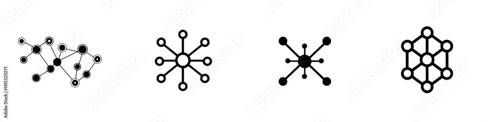 Vector illustration icons depicting abstract network structures and interconnected nodes Vector illustration icons depicting abstract network structures and interconnected nodes