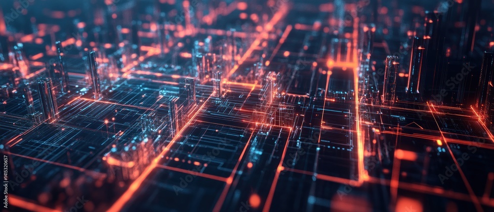 Futuristic cityscape with glowing lines and structures Futuristic cityscape with glowing lines and structures