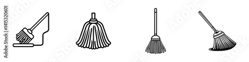 Different types of mops illustrated in a clean and simple vector design showcasing cleaning tools for household use