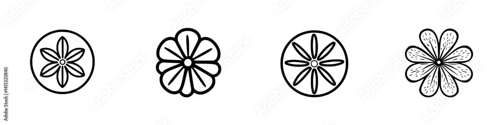 Vector illustration of various flower designs in different styles suitable for decorative and graphic purposes Vector illustration of various flower designs in different styles suitable for decorative and graphic purposes