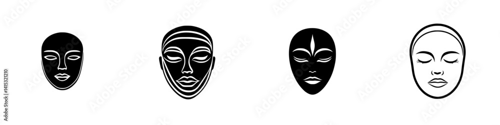 Vector illustration of diverse facial expressions showcasing tranquility and elegance in a minimalist design Vector illustration of diverse facial expressions showcasing tranquility and elegance in a minimalist design