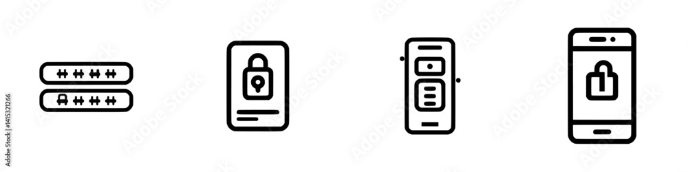 Vector illustration of security icons representing password management, identity protection, and secure mobile access for digital safety Vector illustration of security icons representing password management, identity protection, and secure mobile access for digital safety