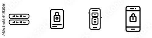 Vector illustration of security icons representing password management, identity protection, and secure mobile access for digital safety