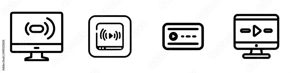 Digital media player vector icons representing streaming, playback, and audio visualization in clear design Digital media player vector icons representing streaming, playback, and audio visualization in clear design