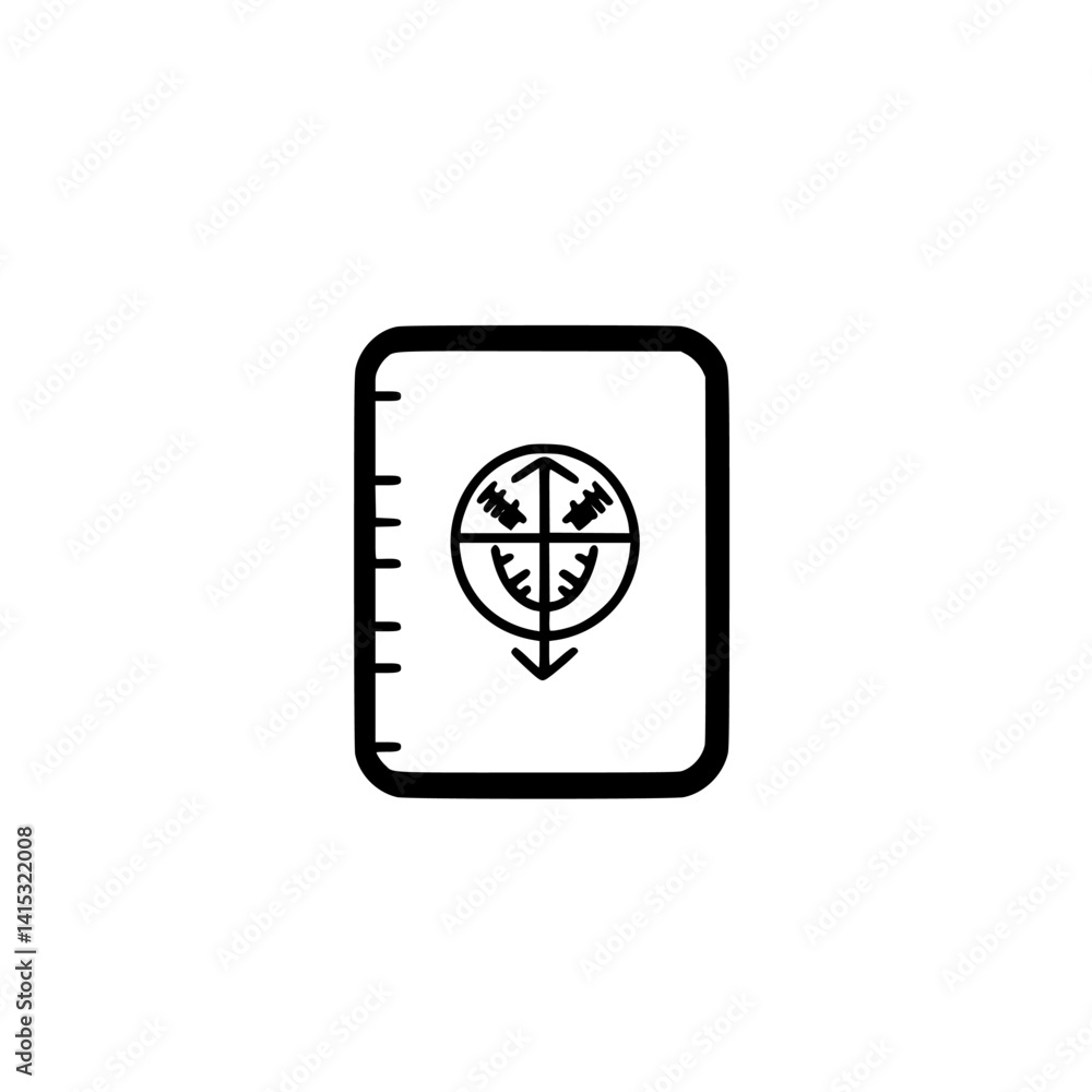 Vector illustration of a notebook with a compass symbol highlighting exploration and adventure Vector illustration of a notebook with a compass symbol highlighting exploration and adventure