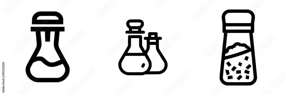 Vector illustration depicting various salt and seasoning containers in a simple and clean design suitable for culinary applications Vector illustration depicting various salt and seasoning containers in a simple and clean design suitable for culinary applications