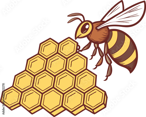 Honeycomb and Bee Illustration for a Natural Product