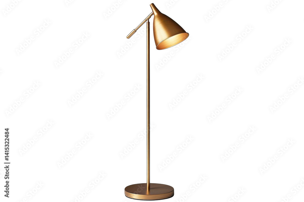 Elegant gold arc floor lamp illuminating modern interiors showcasing sleek design and warm ambient lighting against a black on transparent background Elegant gold arc floor lamp illuminating modern interiors showcasing sleek design and warm ambient lighting against a black on transparent background