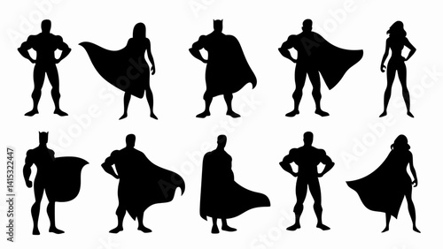 set of Superhero silhouette vector on white background