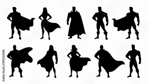 set of Superhero silhouette vector on white background