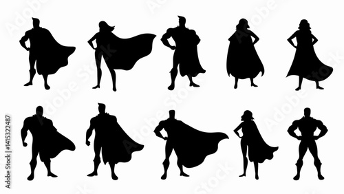 set of Superhero silhouette vector on white background