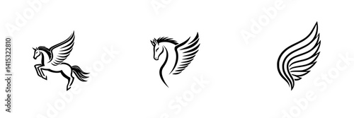 Obraz na płótnie Unique vector illustrations of mythical winged horses in dynamic poses showcasing elegance and freedom w salonie