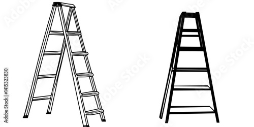 Vector illustration of two step ladders side by side on a white background showcasing different designs and structures for home use