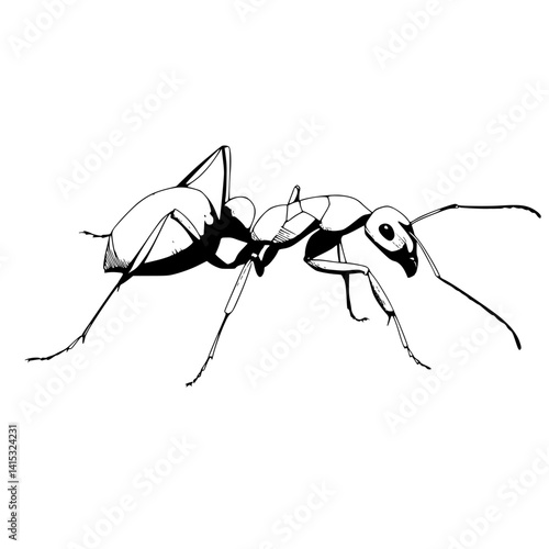 Vector illustration of an ant showcasing intricate details and natural posture in a minimalistic style