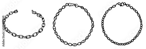 Various styles of vector illustration icon featuring chain bracelets for fashion and accessories