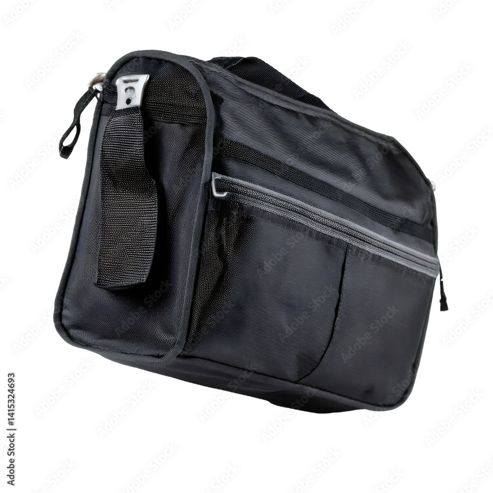 Black tool bag with zipper and side pockets isolated on transparent background, ideal for professionals and workers Black tool bag with zipper and side pockets isolated on transparent background, ideal for professionals and workers