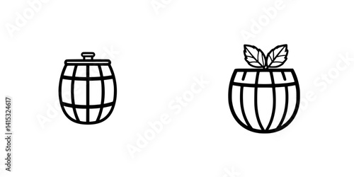 Vector illustration of wooden barrels representing storage and plant growth in a simple design