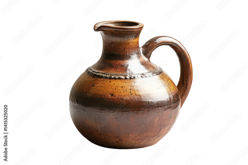 A rustic handcrafted earthenware jug a timeless piece of pottery art rich in earthy brown tones against a stark black background Detailed on transparent background A rustic handcrafted earthenware jug a timeless piece of pottery art rich in earthy brown tones against a stark black background Detailed on transparent background