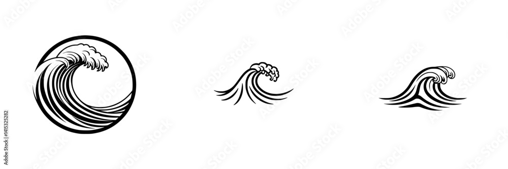 Vector illustration of stylized ocean waves in various sizes reflecting dynamic movement and energy Vector illustration of stylized ocean waves in various sizes reflecting dynamic movement and energy